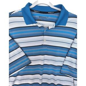 Nike Golf Polo Shirt Mens Medium Blue Stripe Dri-Fit Tour Performance Top